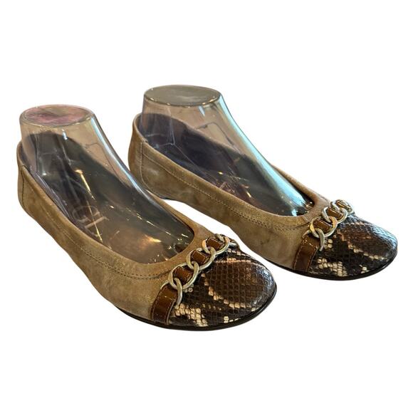 AGL Attilio Giusti Leombruni Ballet Flats Suede Python Chain Brown 39 8.5-9 EUC - Picture 3 of 7